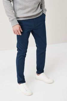 Dark Blue Skinny Fit Stretch Chino Trousers Blue Pants Outfit Men, Blue Chinos Men, Chinos Men Outfit, Blue Pants Outfit, Blue Pants Men, Dark Blue Pants, Navy Blue Chinos, Beige Chinos, Pants Outfit Men