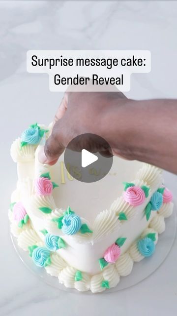 Ludy| Cakes By Ludy on Instagram: "Surprise message cake for a gender reveal. I think this can work for a small gathering or for the parents to be. How would you do a reveal? Small or grand? #genderrevealcake #cakedecoratingtutorials #caketrends #heartcake #vintageheartcake" Cake Ideas For Gender Reveal, Gender Reveal Bundt Cake, Funny Gender Reveal Cake, Small Gender Reveal Decorations, Message Cake Ideas, Gender Reveal Cake Buttercream, How To Make A Gender Reveal Cake, Cake Reveal Gender Ideas, Gender Real Cakes