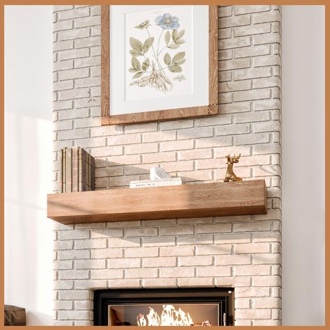 Minimalist Fireplace Mantle, Over The Fireplace Decor, Wood Beam Mantel Fireplace, Fireplace Wood Mantle, Simple Fireplace Mantel, Fireplace Mantle Ideas, Wood Mantles, Brick Fireplace Mantles, Fireplace Mantle Shelf