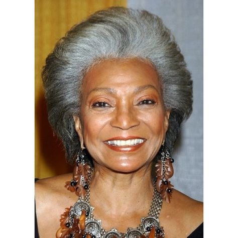 Graceful  Grey  #luvyourmane #naturalhair Black Grandma, Gene Roddenberry, Nichelle Nichols, Beautiful Gray Hair, Silver Foxes, Silver Grey Hair, Natural Gray Hair, Brown Jewelry, Ageless Beauty