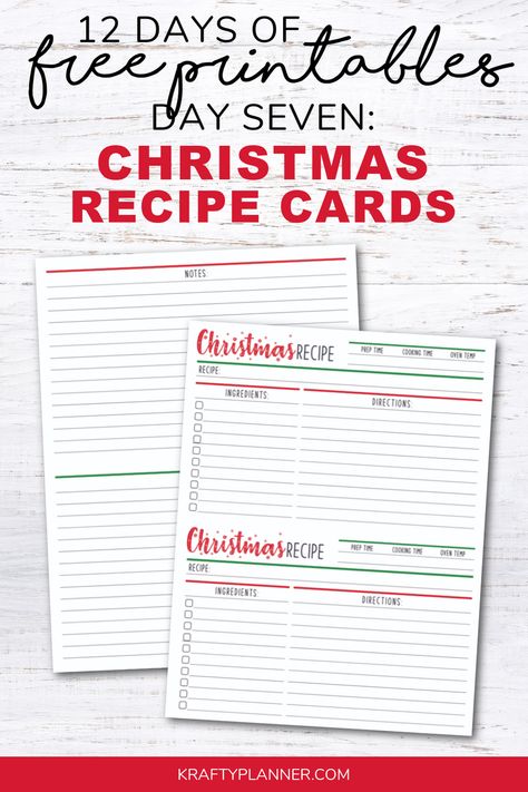 Free Printable Christmas Recipe Cards, Christmas Recipe Cards Printable Free, 12 Days Of Christmas Printables, Recipe Templates Free, Holiday Recipe Card, Tradition Ideas, Christmas Recipe Cards, Free Printable Christmas Cards, Recipe Planner