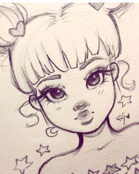 Yaaaas! Finally a new drawing and a new tutorial a new day and new positivity! ✨ Check out my super KAWAII tutorial I posted today(LINK IN BIO) on how to draw a face! Really love how this cutie turned out! ☺️🙈 Also I just love hearts, stars and moons it’s a wittle obsession 💖⭐️🌙 • • • #kawaii #howtodraw #art #artist #drawing #cutedrawing #kawaiiart #video #drawingtutorial #artwork #drawings #illustration #love #cute #artsy #sketch #sketching #Godisgreatallthetime Christina Lorre Drawings, Desen Realist, Girl Drawing Sketches, Pencil Art Drawings, Fete Anime, Sketches Easy, Art Drawings Sketches Simple, Cool Art Drawings, Art Drawings Simple