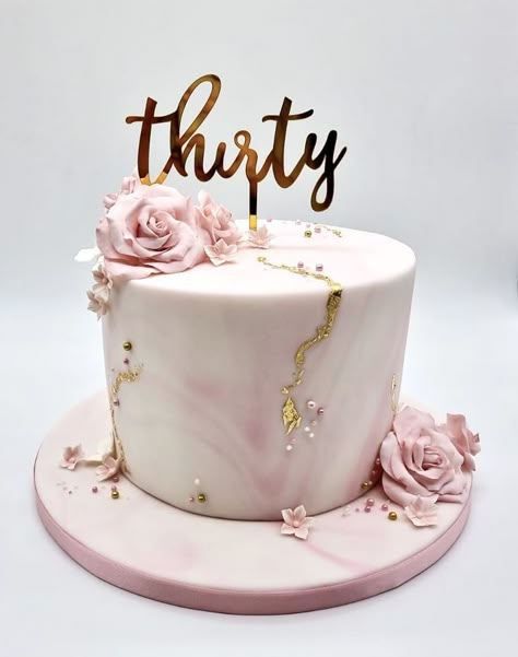 Pretty 30th Birthday Cake, Cakes Women Birthday, Pink Elegant Birthday Cake, Birthday Decorations For Women Elegant, Pink 70th Birthday Cake, Elegant Cake Ideas For Women, One Tier Birthday Cake For Women, Women 40th Birthday Cake, Cakes Birthday Women