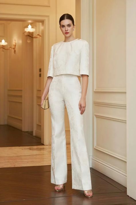 MEAN BLVD | Premium Fashion Platform of Top Vietnamese Designers Semi Formal All White Outfits, Brocade Top, Office Closet, Semi Formal Outfit, Modern Womens Fashion, Sleek Chic, Mean Blvd, Ankle Length Dress, Pantsuits For Women