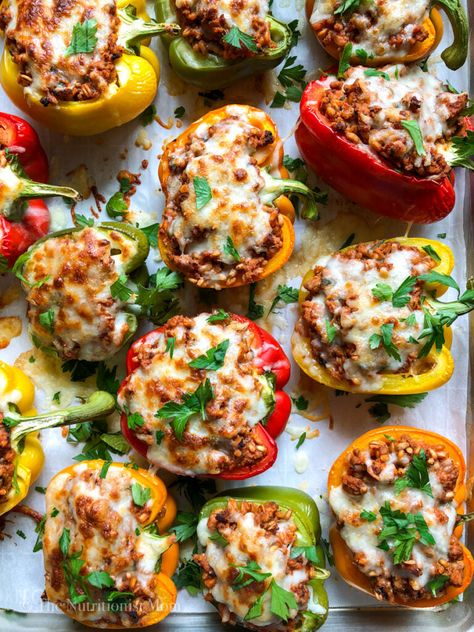 ITALIAN GROUND TURKEY STUFFED PEPPERS - Nutritionist Mom Italian Ground Turkey, Turkey Stuffed Peppers, Nutrition Challenge, Ground Turkey Stuffed Peppers, Cheesesteak Stuffed Peppers, Ground Turkey Tacos, Healthy Ground Turkey, Stuffed Peppers Turkey, Italian Turkey