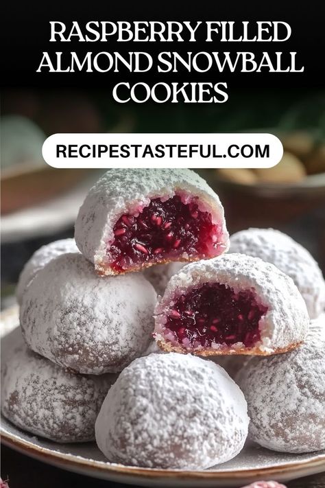 Almond Snowball Cookies, Choc Cookies, Cookie Exchange Ideas, Christmas Cookie Bars, Surprise Cookie, Snowball Cookie Recipe, Raspberry Cookies, Afternoon Tea Recipes, Raspberry Almond