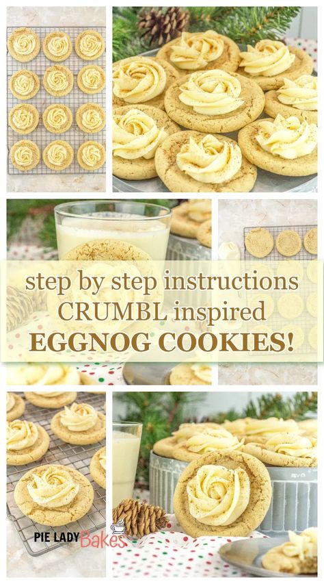 Get into the holiday spirit with our scrumptious eggnog cookies recipe! These easy Christmas treats are infused with the rich flavor of eggnog and topped with a creamy eggnog frosting. Indulge in the perfect blend of festive flavors. 🎄🍪 Eggnog Sugar Cookie Bars, Egg Nog Snickerdoodle Cookies, Christmas Cookies Eggnog, Christmas Cookies Crumbl, Eggless Christmas Baking, Eggnog Christmas Cookies, Eggnog Cookies Christmas, Divinity Cookies Recipe, Eggnog Cookies Easy