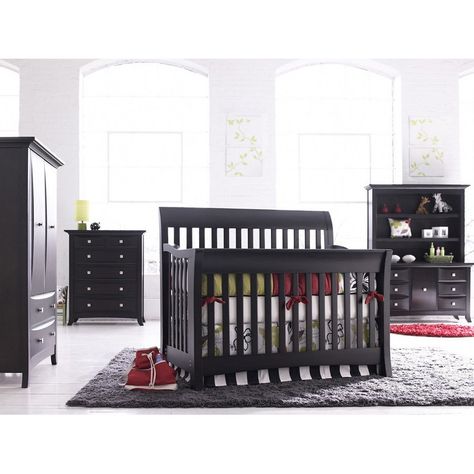 Bonavita Metro Lifestyle 4 in 1 Convertible Crib Collection - Baby Cribs at Hayneedle Nursery Dark Furniture, Black Crib, Crib Design, Gender Neutral Baby Nursery, Wood Crib, Black Nursery, Nursery Dresser, Baby Room Neutral, Baby Nursery Neutral