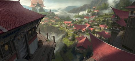 ArtStation - Village, Shaoai Chen Village Concept Art, Elven City, Greek Goddess Art, Fantasy Village, Lotr Art, Location Inspiration, Fantasy City, Fantasy House, Fantasy Castle