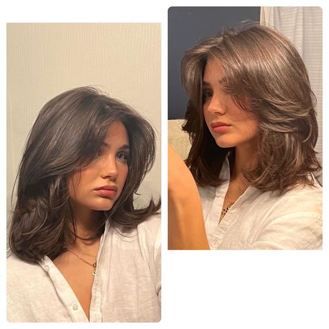 Butterfly Layers Hair Medium Wavy, Long Layered Hair Shoulder Length, Haircuts For Mid Length Hair With Layers, 90s Hairstyles Short Layers, Layers In Short Hair Shoulder Length, Volume Haircut Medium Shoulder Length, Soft Layered Lob Haircut, Short Hair With Layers Aesthetic, Shoulder Length Hair Butterfly Cut