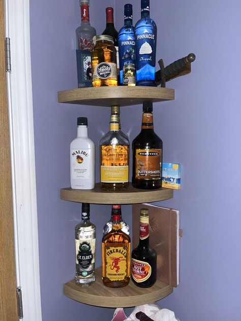 Origin 21 White Corner Floating Shelf 11.42-in L x 11.42-in D in the Wall Mounted Shelving department at Lowes.com Corner Bar Floating Shelves, Corner Bar Shelves Ideas Liquor, Bar Shelves Ideas Liquor, Simple Liquor Shelf, Corner Whiskey Shelf, Bar Shelves Ideas, Mini Liquor Bottle Shelf, Corner Floating Shelf, Small Corner Floating Shelves Kitchen 5"