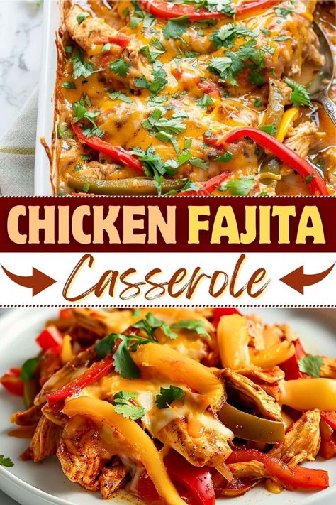 Spice up Mexican night with this easy chicken fajita casserole! With peppers, onions, chicken, and cheese, it's so much simpler than traditional fajitas. Make Ahead Chicken Fajitas, Stovetop Chicken Fajitas, Fajitas Chicken Casserole, Fajita Baked Chicken, Mexican Chicken Fajita Recipe, Creamy Chicken Fajita Casserole, Fajita Chicken Casserole Oven Baked, Chicken Fajita Dip, Chicken Fajita Casserole With Tortillas