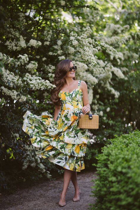 like: summer dress, fun pattern & silhouette (but don't want too many options with ruffles) Rosie Londoner, Wedding Guest Outfit Spring, Cocktail Bridesmaid Dresses, Long Cocktail Dress, Summer Wedding Guests, Summer Wedding Outfits, Italy Photography, Lemon Dress, Wedding Guest Outfit Summer