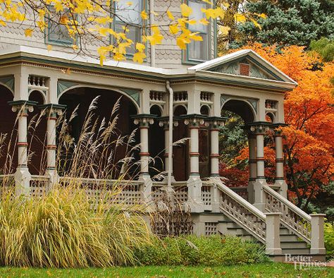 Victorian-Style Home Ideas Victorian Porch Ideas, Wrap Around Porch Ideas, Exterior Paint Combinations, Victorian Porch, Victorian Exterior, Victorian Style House, Victorian Style Homes, British Architecture, Front Porch Design