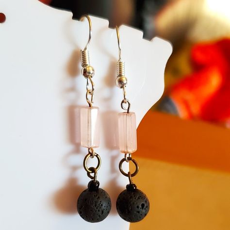 1.5" Silver Tone Hook Lava Bead And Glass Bead Dangle Earrings Tony Alexander Jewelry Handmade In Canada Up Cycled Materials Bead Dangle Earrings, Artisan Fashion, Glass Bead Earrings, Stone Dangle Earrings, Mother Of Pearl Earrings, Teardrop Dangle Earrings, Red Diamond, Eye Earrings, Lava Bead