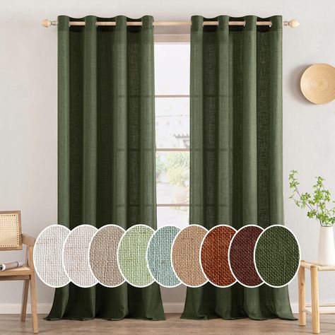 PRICES MAY VARY. WELL MADE: Sold as 2 panels, each panel is W52" x L84", and W104" x L84" in total. Each curtain panel has 8 grommets(the interior diameter of the grommet hole is 1.6 inches). Grommet top design is easy to slide. LINEN BLENDED: Made of 30% linen and 70% polyester, which is more soft-touch, durable, and wrinkle-free. Compared with plain polyester curtains, this cross-woven fabric design brings a rich linen texture look. SUPERIOR PRIVACY PROTECT: Unlike ordinary sheer curtains, our Curtains That Go With Green Couch, Dark Green And Gold Bedroom Curtains & Drapes, Olive Green Sheers, Forest Green And Gold Living Room, Curtains For Green Walls Bedroom, Curtain Trends 2024 Living Room, Olive Green Curtains Living Room, Olive Green Living Room Decor, Olive Green Home Decor