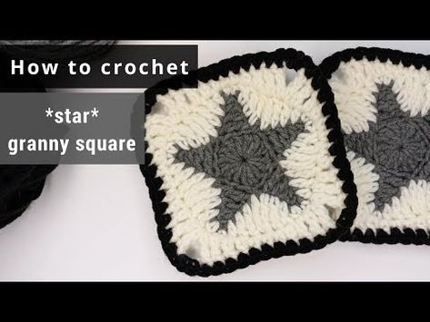 crochet granny square *Star*/crochet star granny square/motif pattern/ beginners #crochettutorial - YouTube Free Star Granny Square Pattern, Star Granny Square Pattern Free, How To Make A Star Granny Square, Crochet Star Motif, Crochet Star Square Pattern, Star Granny Square Tutorial, Crochet Star Granny Square Free Pattern, Granny Square Star Pattern, Granny Square Crochet Pattern Easy Video Tutorials