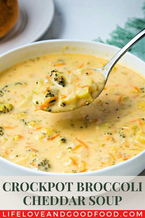 Rich and creamy, perfect for a blustery day! Crockpot broccoli cheddar soup is easy to make and packed with veggies and cheese. Enjoy plenty of flavor from just a few simple ingredients! #NationalSlowCookerMonth Chicken And Broccoli Soup Crock Pots, Keto Slow Cooker Broccoli Cheese Soup, Best Crockpot Broccoli Cheese Soup, Best Crockpot Broccoli Cheddar Soup, Broccoli Cheddar Soup Recipe Crockpot, Crockpot Soup Recipes Broccoli Cheese, Crockpot Soups Broccoli Cheddar, Cheddar And Broccoli Soup Crockpot, Crockpot Keto Broccoli Cheddar Soup