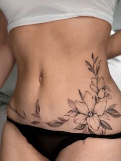 Lower Stomach Tattoos For Women, Delicate Feminine Tattoos, Pelvic Tattoos, Lower Belly Tattoos, Thigh Piece Tattoos, Abdomen Tattoo, Belly Button Tattoo, Lower Stomach Tattoos, Glow Tattoo