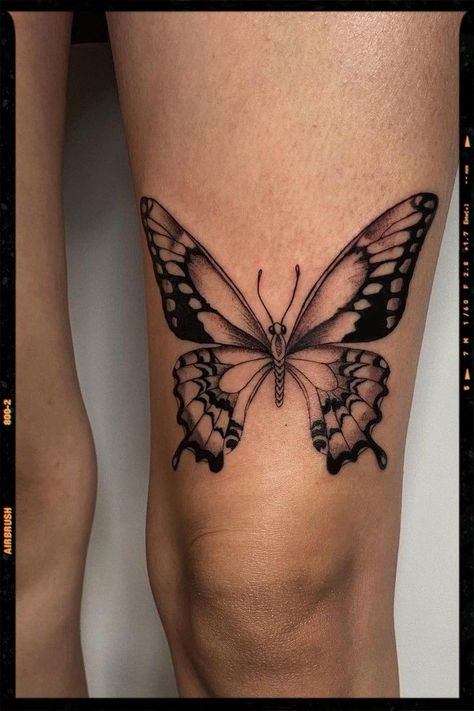 Butterfly Leg Tattoos, Tattoo Papillon, Butterfly Thigh Tattoo, Butterfly Tattoos On Arm, Butterfly Tattoo Ideas, Unique Butterfly Tattoos, Tato Minimal, Pola Tato, Thigh Tattoo Designs