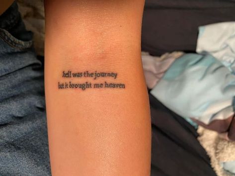 Tattoos With Symbolism, Lizzo Inspired Tattoo, Hell Was The Journey Tattoo, Hang In There Tattoo, Dainty Taylor Swift Tattoo, Sa Tattoo Ideas Small, Growing Sideways Tattoo, All Too Well Tattoo, To Live For The Hope Of It All Tattoo