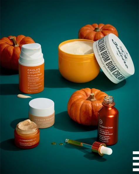 Fall Skincare, Cosmetic Photography, Autumn Skincare, Fall Shoot, Halloween Photography, Ole Henriksen, Pumpkin Nails, Halloween Crafts Decorations, Cosmetics Photography