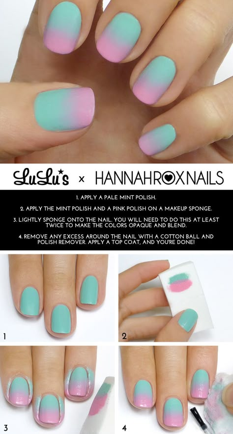 Ombre Nail Diy, Sponge Nail Art, Ombre Nails Tutorial, Mint Nails, Unghie Sfumate, Unghie Nail Art, Nails Yellow, Pink Ombre Nails, Nail Art Ombre