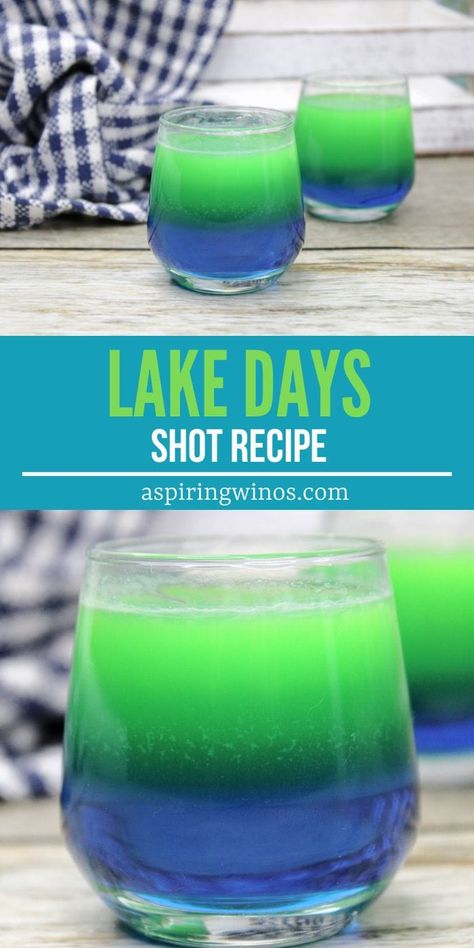 Lake Days Shot | Blue Curacao Shot Recipe | Midori Shot Recipe | Lake Days Shot Recipe | Shot Recipe | Summer Shot Ideas #SummerShotIdeas #LakeDaysShotRecipe #ShotRecipe #MidoriShotRecipe #BlueCuracaoShotRecipe #LakeDaysShot Shots Alcohol Recipes, Boat Drinks, Summer Drinks Alcohol, Cocktail Drinks Alcoholic, Party Drinks Alcohol, Cocktail Shots, Shots Alcohol, Lake Days, Mixed Drinks Alcohol