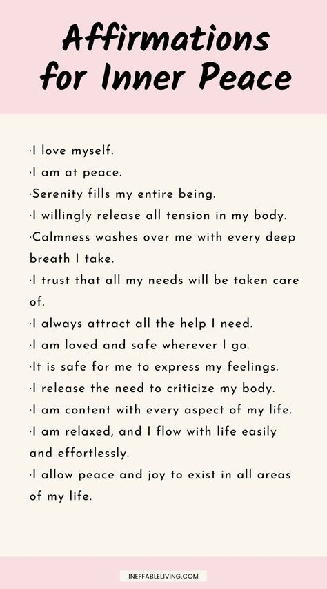 Quote For Peace Of Mind, Daily Affirmations For Inner Peace, Inner Peace Mantra, Manifest Peace Of Mind, Positive Thought Affirmations, Manifesting Peace Of Mind, Affirmation For Peace, Mental Peace Affirmation, Put Yourself On A Pedestal Affirmations