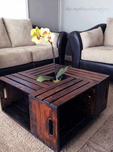 Diy Crate Coffee Table, Wooden Crate Coffee Table, Diy Wooden Crate, Crate Coffee Table, Diy Muebles Ideas, Crate Table, Diy Living Room Decor, Diy Casa, Crate Furniture