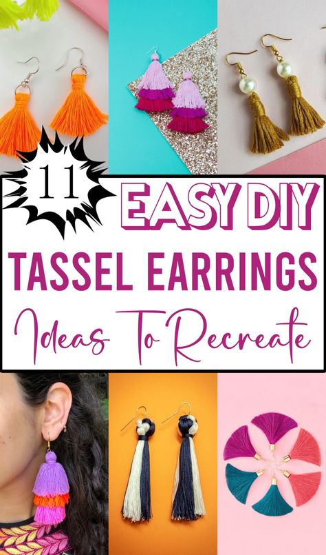 DIY Tassel Earrings Ideas Diy Earring Inspiration, Homemade Earrings Ideas, How To Make Beaded Earrings, Diy Fabric Earrings, Easy Diy Earrings, Clip On Tassel Earrings, Market Crafts, Diy Earrings Dangle, Diy Earrings Materials