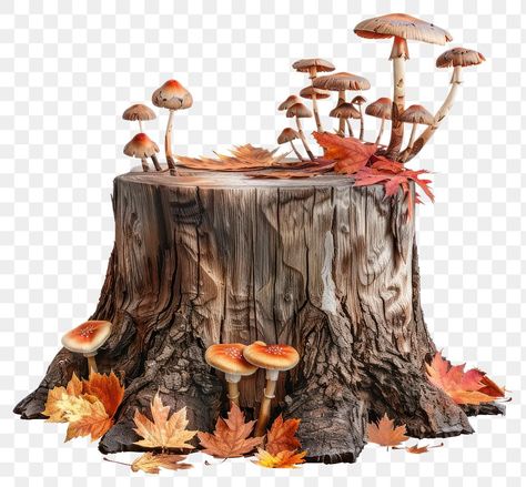 Mushrooms On Tree Stump, Tree Stump Mushroom, Tree Stump With Mushrooms, Tree Stump Art, Mushroom Png, Mushroom Tree, Art Fundamentals, Mushroom Plant, Plant Fungus