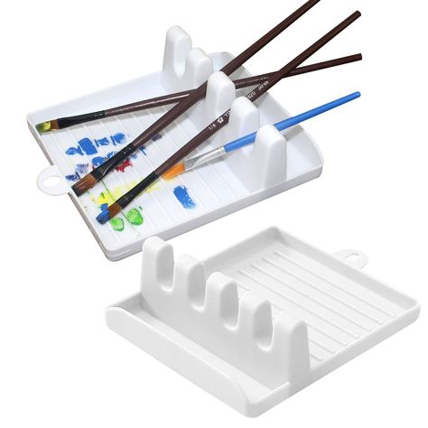 PRICES MAY VARY. Package Includes: you will get 2 pack of paint brush holder with 4 rest slots and tray. It can hold most size of paint brushes for watercolor oil and acrylic painting Size Detail: 14.5 x 13 x 4.8cm/5.7 x 5.12 x 1.9in, large enough to hold your paint brushes Material: The pain brush holder is made of quality plastic, durable and light enough for convenient carry. Easy to clean and sturdy enough to use multiple times Practical Tools: our paint brush holders with underneath tray de Paint Brush Stand Diy, Brush Holder Ceramic, Paint Brush Holder, Brush Stand, Brush Rest, Practical Tools, Paint Brush Holders, Brush Holders, Counter Clean