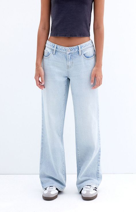 Introducing the Light Indigo Low Rise Wide Leg Jeans from PacSun – your go-to denim for both style and sustainability. Crafted from sustainably sourced cotton, these jeans offer a perfect blend of on-trend style and comfort with their low-rise fit, wide leg openings, and relaxed slouchy fit.Model is wearing a size 26Model measurements: 5’7” height, 30” bust, 23” waist, 33” hipLearn more about PacSun eco items PacSun Womens Light Indigo Low Rise Girlfriend Jeans - Blue size 33 Pacsun Low Rise Jeans, Clean Clothes Aesthetic, Cute Low Rise Jeans, Pacsun Clothes, Pacsun Outfits, Low Rise Straight Jeans, Low Rise Wide Leg Jeans, Light Blue Denim Jeans, Trending Clothes