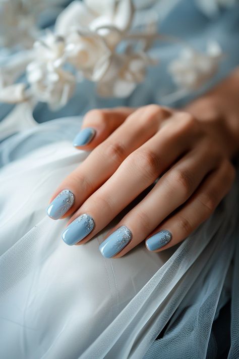 Not sure what to do with your nails on your big day? Why not check out this collection of 22 truly stunning light blue wedding nails? Dusty Blue Wedding Nails Bridesmaid, Wedding Nails For Bride Dusty Blue, Pale Blue Wedding Nails, Dusty Blue Nail Ideas, Blue Nails Wedding, Light Blue Wedding Nails, Blue Wedding Nail Designs, Blue Bridal Nails, Soft Blue Wedding