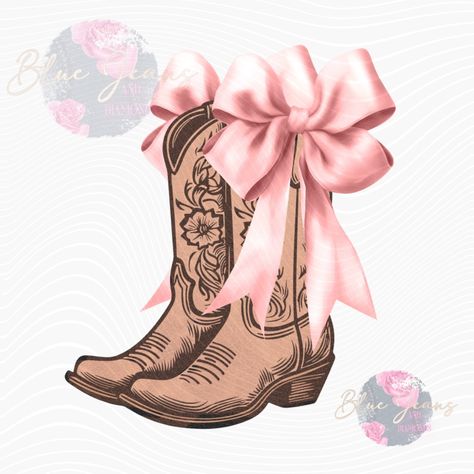 Retro Western Aesthetic, Country Background, Boots With Bows, Pink Bow Png, Western Clipart, Coquette Cowgirl, Boots Png, Bows Coquette, Coquette Shirt