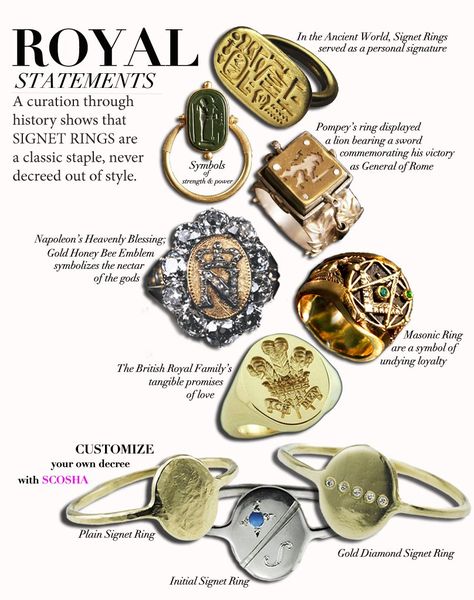 Signet Rings Throughout History Jewellery Advertising, Signature Rings, Jewellery Design Sketches, Signet Rings, Ancient Jewelry, Jewelry Lookbook, Funky Jewelry, Jewelry Photography, Pinky Ring