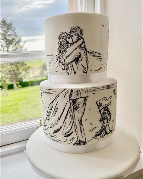 Hand Painted Wedding Cake, Different Kinds Of Cakes, Painted Wedding Cake, A Beach Scene, Hand Painted Wedding, Painted Cakes, Beach Scene, English Garden, How To Make Cake