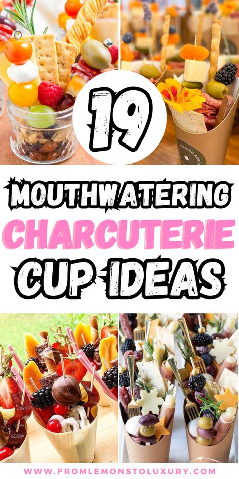 Charcuterie Boards Table, Appetizers In A Cup Party Snacks, Party Foods In Cups, Appetizer Cups For Wedding, Meatless Charcuterie Cups, Party Appetizers In A Cup, Individual Cups Parties Food, Charcuterie Board Ideas In A Cup, Food In A Cup For Party