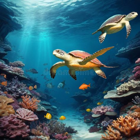 Tranquil Underwater Scene with Sea Turtles and Coral Reefs stock photos Underwater Scene, Turtle Swimming, Coral Reefs, Sea Turtles, Coral Reef, Sea Turtle, Snorkeling, Turtles, Stock Images