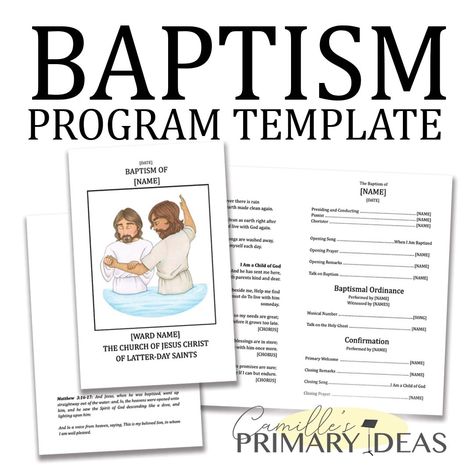 Baptism Program Template, Lds Relief Society Activities, Lds Baptism Program, Baptism Program, Catholic Baptism, Lds Primary Lessons, Primary Program, Printable Programs, Baptism Photos