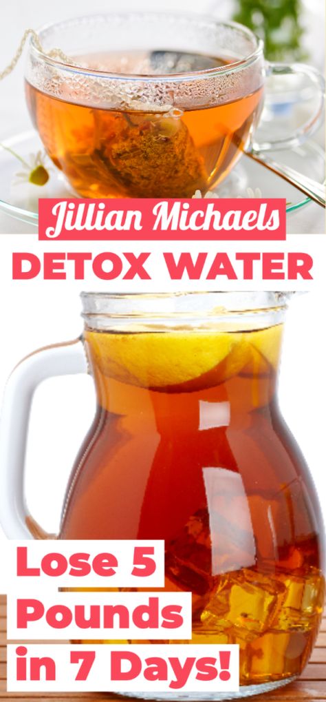 Jillian Michaels Detox Water Recipe | Learn how to make the famous flat belly tea to lose weight fast with dandelion tea, water, lemon,and cranberry. Step by step directions and benefits of the original teatox for weight loss. #detox #detoxwater #infusedwater #jillianmichaels #weightlossteadetoxdrinks Water Detox, Detox Waters, Green Tea Detox, Colon Cleanse Recipe, Water Lemon, Dandelion Tea, Homemade Juice, Ginger Water, Fat Burners