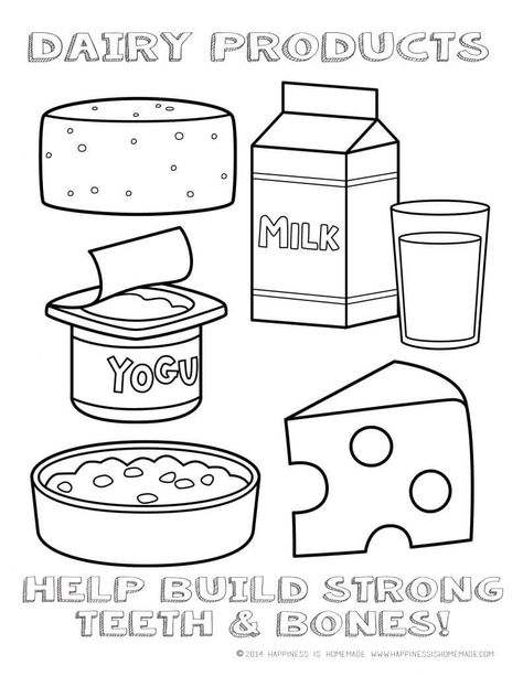 Dairy Foods Coloring Page Healthy Food Activities, Preschool Food, Today Is Monday, Healthy And Unhealthy Food, Nutrition Activities, Food Coloring Pages, Food Activities, Food Pyramid, Dairy Products