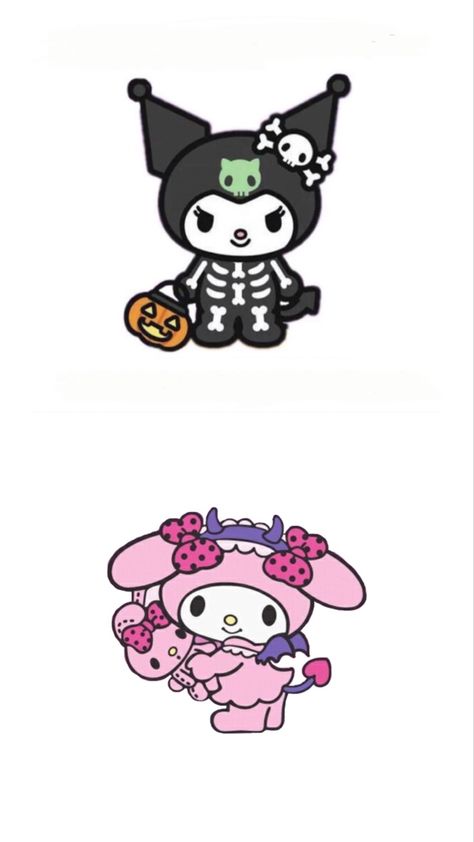 Hello Kitty Characters Halloween, Hello Kitty Matching Pfp Halloween, Kuromi Pfp Halloween, My Melody And Kuromi Matching Pfp Halloween, Hello Kitty Halloween Pfp Matching, Kuromi Halloween Pfp, Sanrio Halloween Pfp Matching, Sanrio Halloween Tattoo, My Melody Halloween Pfp