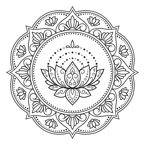 Lotus Flower Henna, Mehndi Flower, Henna Drawings, Draw Vector, Lotus Flower Mandala, Mandala Doodle, Flower Henna, Lotus Mandala, Lotus Art