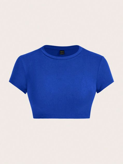 SHEIN ICON Summer Women's Short Sleeve Tight-Fitting Short T-Shirt With Casual And Versatile Round NeckI discovered amazing products on SHEIN.com, come check them out! Very Short Crop Tops, Royal Blue Crop Top, Ballet Shirts, Strapless Shirt, Dark Blue Shirt, Hoodie Drawing, T Shirt Png, T Shorts, Azul Real