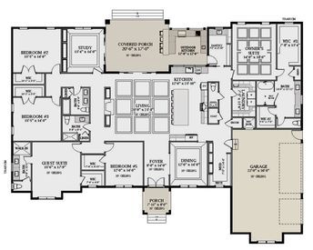 House Plan 6849-00161 - Modern Transitional Plan: 4,027 Square Feet, 5 Bedrooms, 4.5 Bathrooms House Plan With Sauna, One Level 5 Bedroom House Plans, Custom Home Plans 5 Bedroom, 8 Bedroom House Floor Plan, Barndominium Plans 5 Bedroom, Floor Plans 5 Bedroom One Story, Single Story House Floor Plans 5 Bedroom, His And Her Master Bath Floorplan, Floor Plans With 2 Master Suites 1 Story