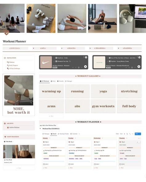 Workout Planner Aesthetic, Fitness Planner Notion Template, Gym Notion Template, Gym Notion, Notion Fitness Template, Notion Workout Template, Fitness Notion Template, Dark Notion, Notion Dashboard Ideas Aesthetic