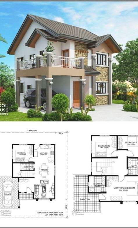 Home Design Plan 19x14m With 4 Bedrooms - #19x14m #architecture #bedrooms #design #home #plan Philippines House Design Simple, House Plans Philippines, Modern Philippines, 3d House Design, Timeless House, Philippines House Design, Philippine Houses, Two Story House Design, 2 Storey House Design