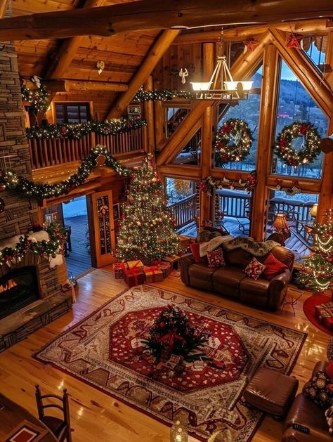 The Magical Holidays of Christmas ⛄️❄️🎄🎅🏻 | AMAZING 🥰🎄❤️ | Facebook Log Cabin Christmas, Cabin Fireplace, Christmas Cabin, Rustic Cabins, Log Cabin Living, Christmas Log, Fairytale House, Cabin Christmas, Rustic Home Design